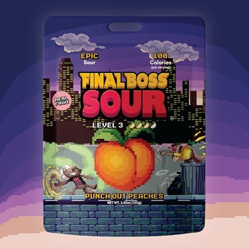 Final Boss Sour Fruit Candy, Punch-Out Peaches, Level 3, 1 Pack