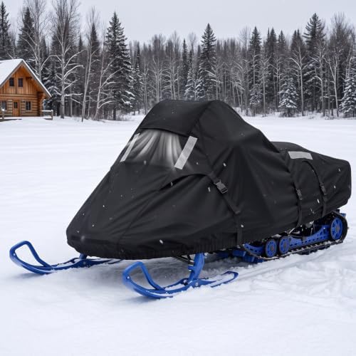 Snowmobile Cover, Sled Cover with Windproof Buckles 130" L x 51" W x 48" H