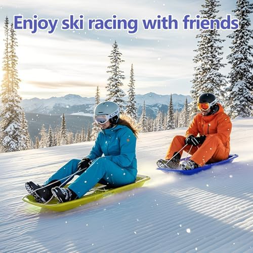 Poen 2 Pcs Plastic Snow Sled 35" Downhill Sprinter Winter Toboggan Sled Board with Pull Rope and Handles Snow Sleds for Kids Adults Downhill Sledding Sleigh Sand Board Sleigh
