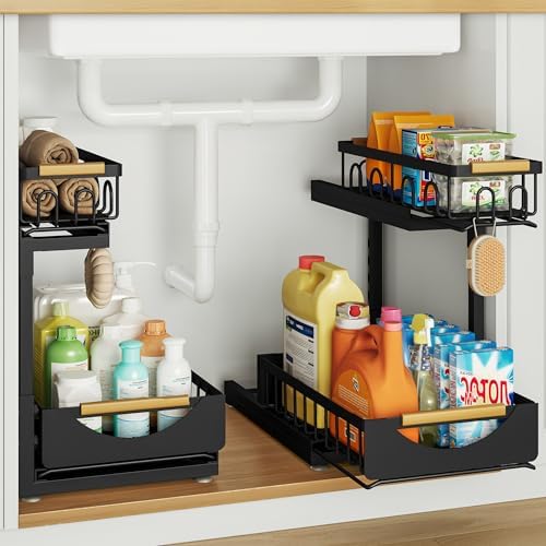 Under Sink Organizer and Storage for Bathroom and Kitchen - 2 Pack 2 Tier