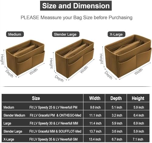 OMYSTYLE Purse Organizer Insert, Felt Tote Bag Organizer Insert with 5 Sizes, Handbag Dividers for Inside Purse, Compatible with Longchamp, Neverful, Speedy and More