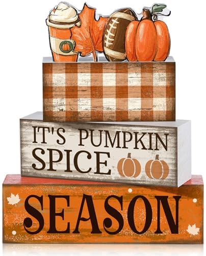 Lineshading 4 Pcs Fall Football Table Decor, Pumpkin Spice Coffee Bar Sign