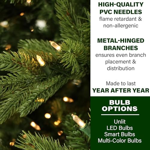 Fraser Hill Farm 7.5-Ft. Woodside Pine Artificial Christmas Tree with Stand and No Lights, Unlit Foldable Fake Christmas Tree with Realistic Foliage for Home Decoration