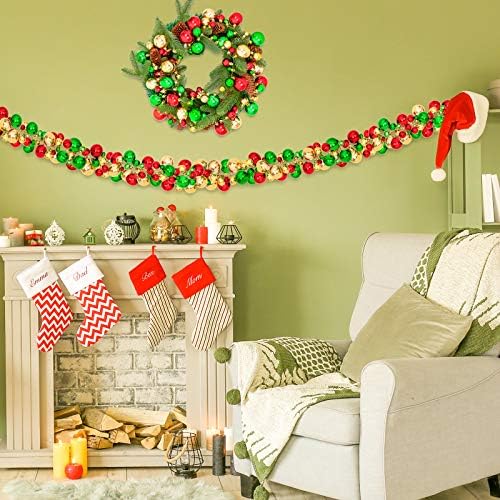 Whaline Christmas Ball Garland Ball Ornament 6ft Bauble Garland Christmas Tree Ball Decoration Shatterproof Ball Ornaments for Xmas Party Supplies, Indoor Outdoor Home Office, Red Green Gold