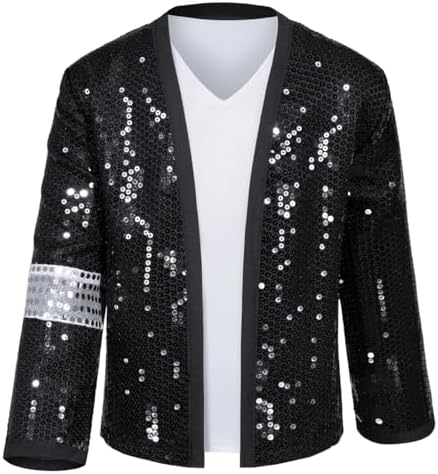 Dance Star Kids Costume for Boys 80s 90s Pop Stage Cosplay Party Halloween Role Play Black 3-12 Years