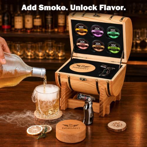 INSISART Whiskey Smoker Kit, Old fashioned Smoker Kit with Barrel, Natural