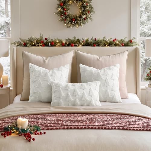 MIULEE Christmas Throw Pillow Covers Cream White Christmas Decorations Set of 2 Xmas Tree 24x24 Pillow Covers Soft Plush Faux Wool Pillowcases Holiday Festivals Winter Home Decor Sofa Couch Bed Porch