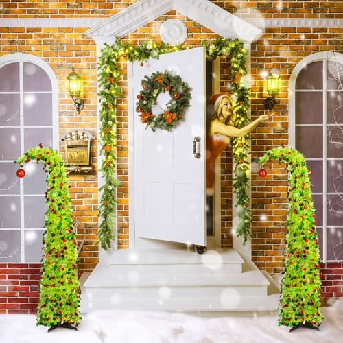 Aurelema 5 ft Whimsical Christmas Tree with 50 LED Lights Tinsel Green