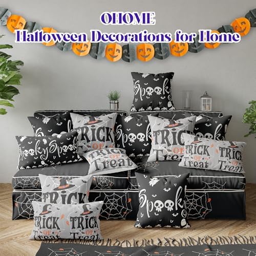 OHOME Halloween Decorations - Halloween Pillow Covers 18x18 | Halloween Decor Indoor Outdoor - Skeleton Ghost Pumpkin Throw Pillows for Room Office - Trick or Treat Party Decorations Favors,2 PCS