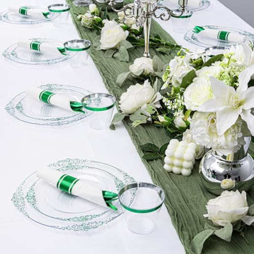 Hioasis 175 Pcs Clear Green Plates for Party
