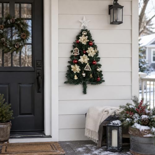 VINGLI 3FT Wall Hanging Half Christmas Tree with 50 LED Lights
