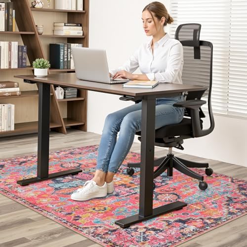 Anidaroel Office Chair Mat for Hardwood Floor, 48"x60" Office Rug for Rolling Chair, Desk Floor Mats for Office Chair, Anti-Slip Computer Gaming Chair Mat, Easy to Roll, Fuchsia/Multi