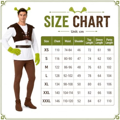 Adult Green Monster Costume Set with Ears Headband Gloves for Halloween
