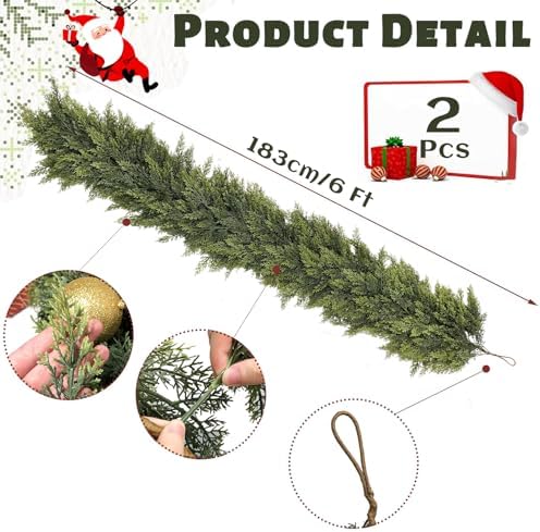LVZHIYUAN 2 Pcs 6FT Christmas Garland,Real Touch Cedar Garland