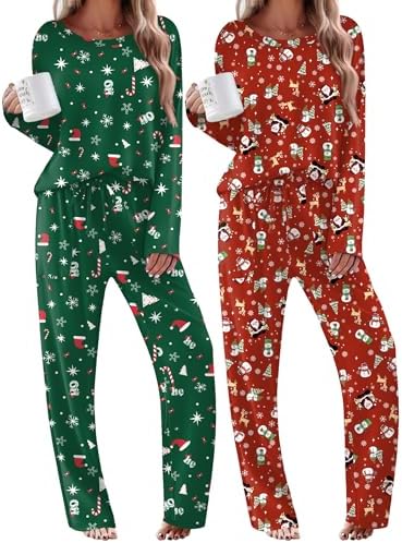 Ekouaer 2 Pack Womens Pajama Sets Long Sleeve Long Pants Pjs Loungewear