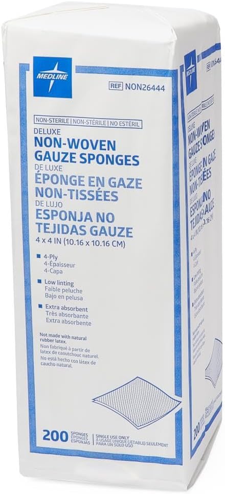Medline Deluxe Nonwoven Gauze Sponge, 4-Ply, 4 x 4 in, Pack of 2000 | Non-Sterile, Absorbent, Low Linting, Fast-Wicking