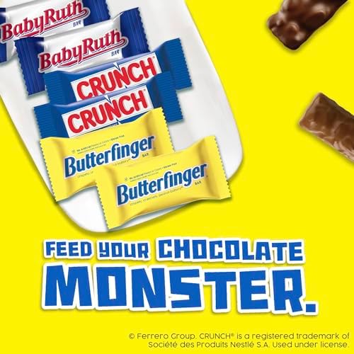 Butterfinger, CRUNCH and Baby Ruth Fun Size, Assorted Candy Bars, Great for Sharing, Bulk 50 Count Variety Pack, 29.7 oz