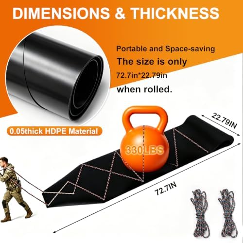 73" x 23" Deer Drag Sled -Thickened Tear-Resistant HDPE with Pull Cables, Game Hauler Utility Snow Sled Deer Hunting Sled for Effortless Hauling of Ice Fishing Supplies, Firewood, Fishing Equipment