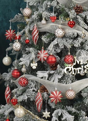 82Pcs Red and Gold Christmas Ornaments Set, Shatterproof Plastic Christmas Decorations for Tree Assorted Baubles Xmas Ball Ornaments for Holiday Party Decor (Red&Gold)