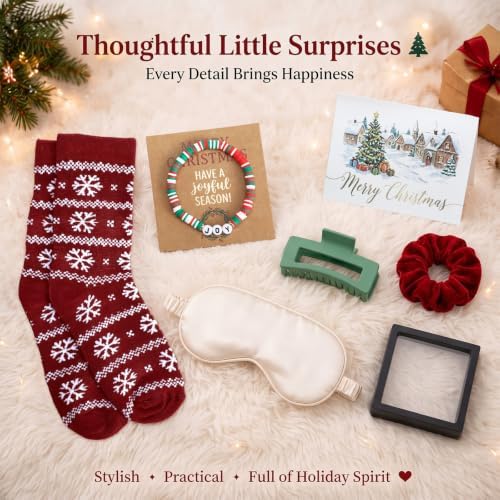 Reallnaive 11 Pcs Red Christmas Basket Gift for Women Secret Santa Box