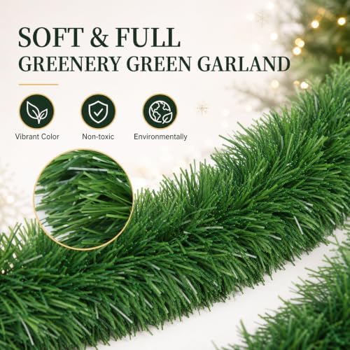 100Ft Green Tinsel Garland Christmas Decorations, Outdoor Greenery Garland