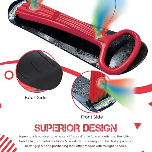 Geospace Winter Fun Foldable Snow Scooter, Ski Skate, Ski Skooter, Snow Sled, Kids Snowboard with 2 LED Light– Multi-Purpose Portable Sandboard, Snow Skate, and Kids/Teenager Sled for All Ages