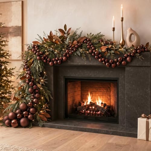 Sosation 29.5Ft Christmas Ball Ornament Garland, Brown, Glossy Matte