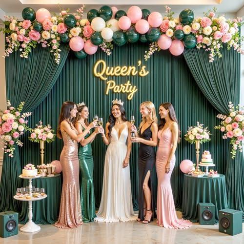 6 Panels Hunter Green Backdrop Curtain for Parties Wrinkle Free Dark Green Photo Curtains Backdrop Drapes Fabric Decoration for Baby Shower Birthday Party Photography 30ft(W) x 10ft(H)