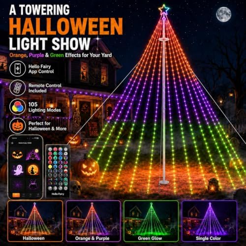12FT Smart Outdoor Flag Pole Christmas Tree Lights, 488 RGB LEDs, App