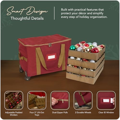 Covermates Rolling Adjustable Ornament Storage Bag, 19.25"W x 13"D x 12.5"H