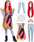 Girls Christmas Nightmare Cosplay Outfit Kids Toddler Doll Princess Halloween Costumes with Red Wig Tattoo Stickers