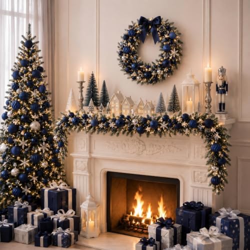 Lunmon 64 Pcs Navy Blue Christmas Ornaments Midnight Blue Xmas Tree Baubles