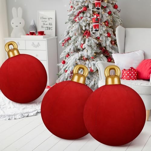 Jetec 3 Pcs 32 Inch Giant Red Velvet Christmas Inflatable Balls