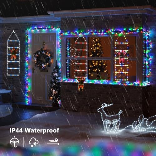 Toodour LED Christmas Light - 2.5FT Christmas Decorative Ladder Lights with Santa Claus, Xmas Decorations Light for Indoor Outdoor, Window, Garden, Home, Wall, Xmas Tree Decor - White & Red