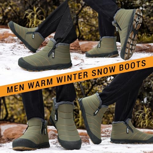ziitop Snow Boots Mens Waterproof Winter Boots Fur Lined Warm Ankle Boots