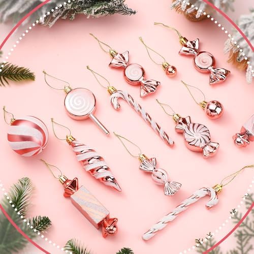 96 Pcs Christmas Tree Ornaments Rose Gold Candy Ball Ornament