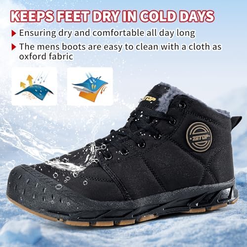 Mens Snow Boots, Mens Winter Boots, Mens Winter Trekking Snow Boots, Winter Boots for Men Waterproof Fur Lined Warm Winter Boots Men Lace up Snow Ankle Shoes Outdoor Anti-Slip Lightweight Hiking Boot