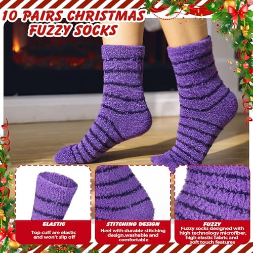 Hoolerry 30 Pairs Christmas Fuzzy Socks Bulk for Adult Gift