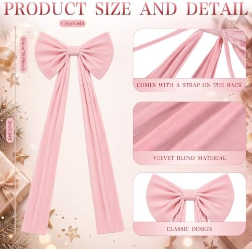 118 x 47 Extra Large Christmas Pink Velvet Bows Outdoor