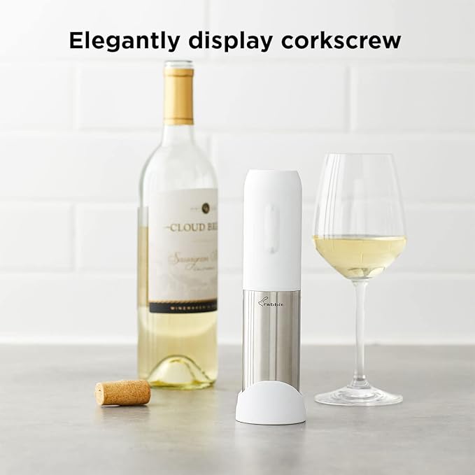 Rabbit Compact Electric Wine Opener - Electric Corkscrew with Built-In Foil Cutter, Rechargeable and Portable, Easy Wine Bottle Opening