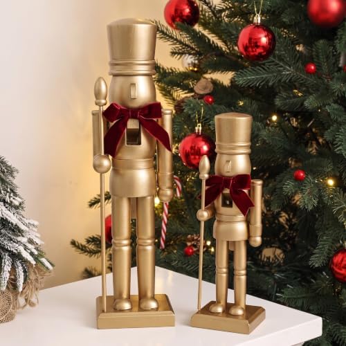 Wenqik 2 Pcs Gold Christmas Nutcracker Decor Ornaments Neutral Figurine