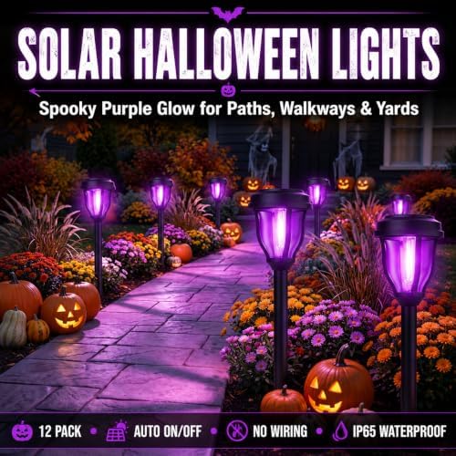 DERAYSION Solar Halloween Lights, 12 Pack Solar Pathway Lights