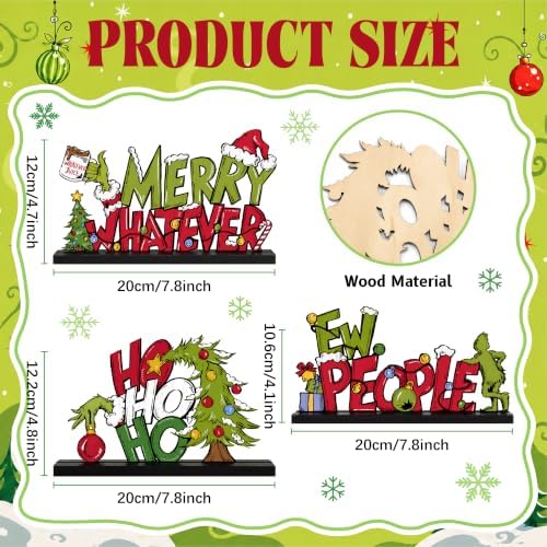 3 Pcs Christmas Table Decorations, Wooden Christmas Decor Indoor
