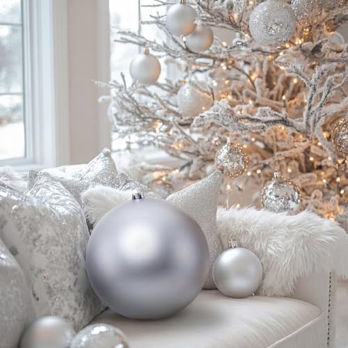 Threan 10 Inch Silver Matte Large Christmas Ball Ornament
