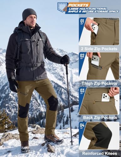 TACVASEN Men's Winter Snow Ski Pants Fleece Lined Waterproof Hiking Work