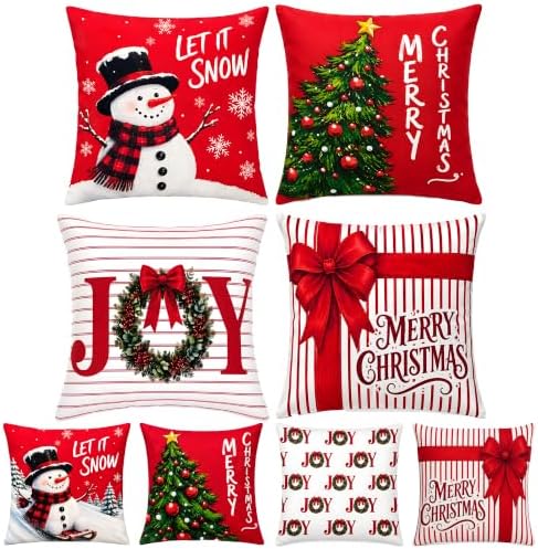 Christmas Decorations - Set of 4 Double-Sided Print Christmas Pillow Covers