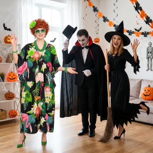 Halloween Women Landlady Costume Caftan Dress Curly Wig Jewelry & Sunglass