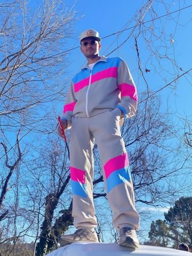 UOUA 80s Outfit for Men 90s Costumes 2 Piece Long Sleeve Track Suit Set