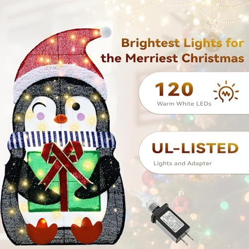35" Lighted Penguins Christmas Outdoor Yard Decorations