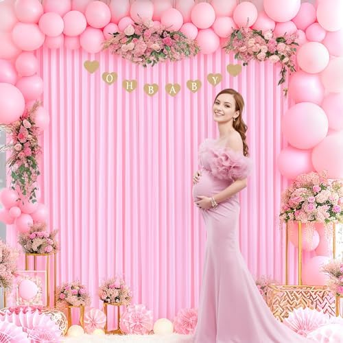 Pink Backdrop Curtain for Parties Baby Shower Wrinkle Free Pink Photo Curtains Backdrop Drapes Fabric Decoration for Weddings Birthday Party 5ft x 8ft,2 Panels